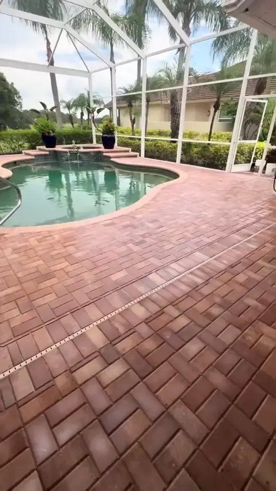 Surface cleaning, a finished pool deck and paver close ups from a restoration job.